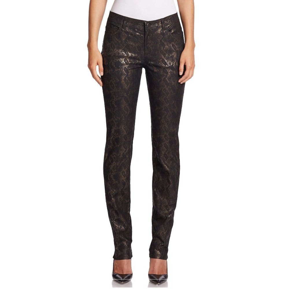 Lafayette 148 Metallic SnakeSkin Coated High Rise Pants Chestnut Multi Brown 2